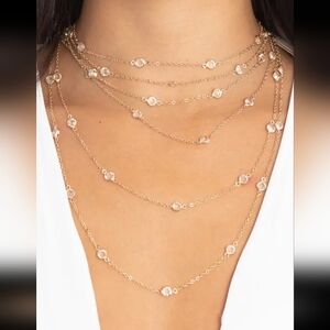 SAACHI Adjustable Crystal Multi Layered Necklace With Gold-Plated Brass NWT$80